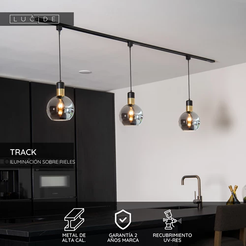 Lucide TRACK Adaptador lámpara colgante - Sistema de carril monofásico / Iluminación con rieles - Negro (Extensión) - USP